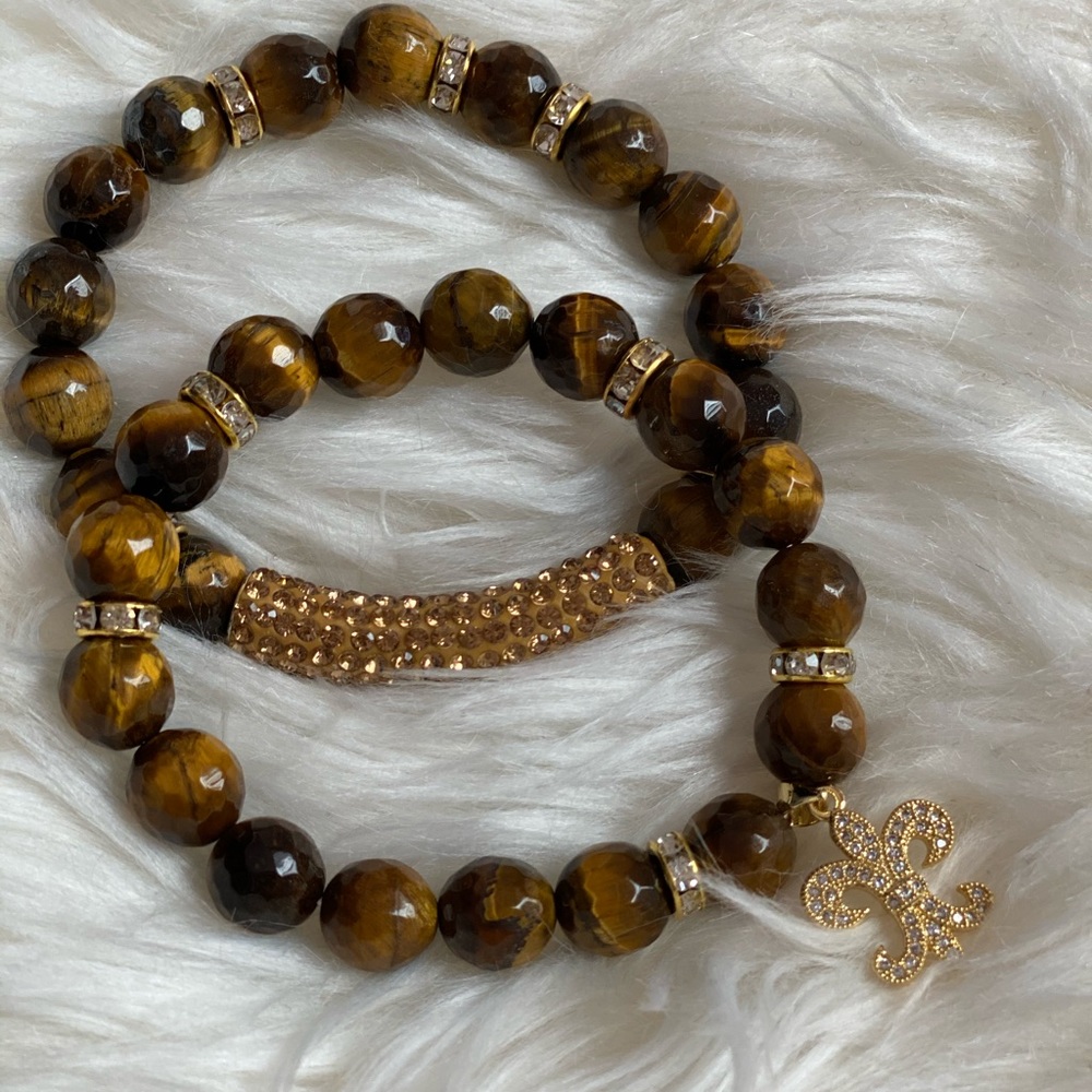 Tiger’s eye fleur de lis natural stone bracelet.